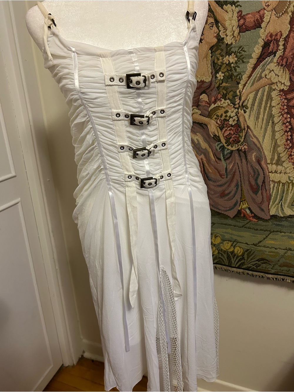 Lm Lulu White vintage Strapless Dress with Buckle Accents